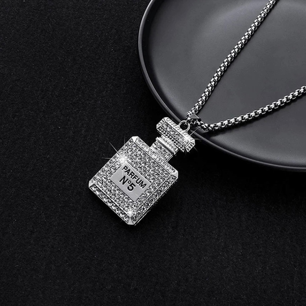 Women Fashion perfume bottle Necklace with rhinestones and chain